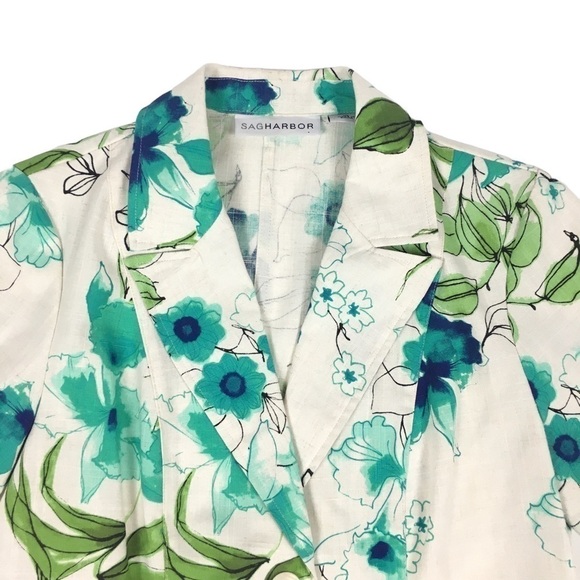 SAG HARBOR Linen Jacket Blazer Short Sleeve Shacket Lightweight Floral Size 10 - Picture 2 of 8